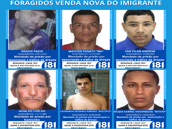 Polícia divulga lista dos criminosos mais procurados de Venda Nova